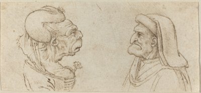 Duas cabeças grotescas de Francesco Melzi after Leonardo da Vinci