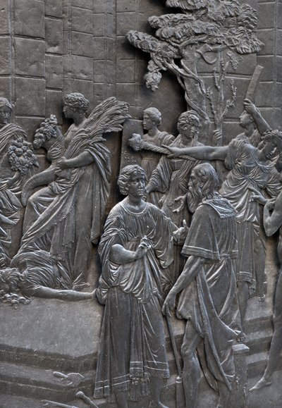 Base representando Alessandro Farnese recebendo os embaixadores da Rainha Elisabeth da Inglaterra, detalhe da Estátua de Alessandro Farnese de Francesco Mochi