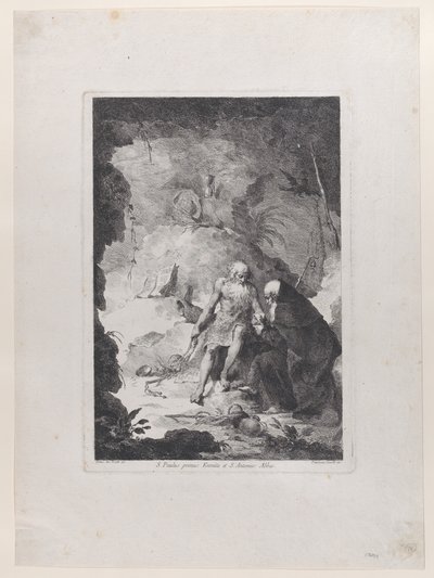 São Paulo Eremita e Santo António Abade conversando numa paisagem, depois de Pi..., ca. 1784-1836. de Francesco Novelli