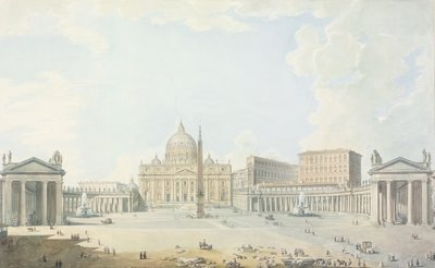 St. Peters, a Basílica e a Piazza (wc sobre esboço gravado) de Francesco Panini