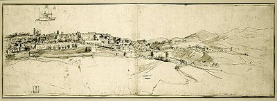 Vista de Roma (caneta e tinta e lavagem em papel) de Francesco Panini