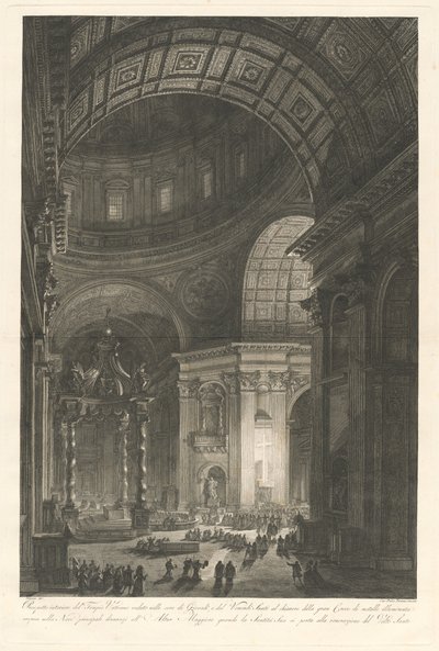 Interior da Basílica de São Pedro, com a Iluminação da Cruz de São Pedro de Francesco Piranesi