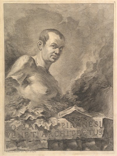 Retrato de GB Piranesi em imitação de um busto antigo, de Various Architectural Works ..., 1750. de Francesco Polanzani