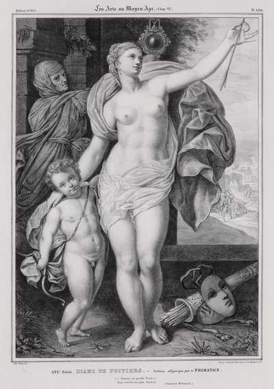 Pintura alegórica de Diane de Poitiers, dona do rei Henrique II de França (litho) de Francesco Primaticcio