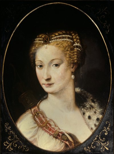 Retrato de Diane de Poitiers (1499 - 1566) Senhora de Breze, Duquesa de Valentinois. Pintura de Francesco Primaticcio, conhecida como The Primatice (1504 - 1570) de Francesco Primaticcio