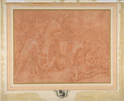 Ulisses e seus companheiros combatendo os Cicones diante da cidade de Ismaros, Estudo..., 1555-60. de Francesco Primaticcio