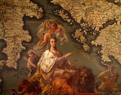 Veneza, Rainha do Mar Mediterrâneo, de Giambattista Ramusio (1485-1557) e Francesco Grisellini (1717-1787), Sala de Mapas ou Sala Scudo, Palácio Doge, Veneza (Lista do Património Mundial da UNESCO) de Francesco and Ramusio Giovan Battista Grisellini