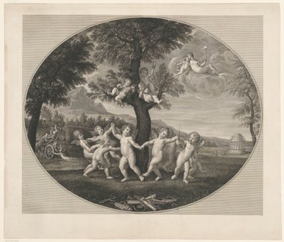 Putti a dançar à volta de uma árvore de Francesco Rosaspina