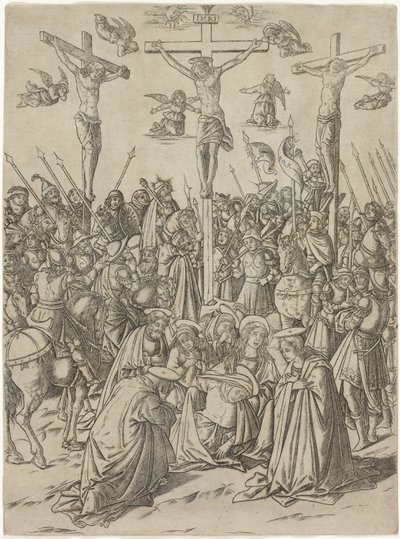 A Crucificação com os Dois Ladrões, placa dez da Vida da Virgem e Cristo de Francesco Rosselli