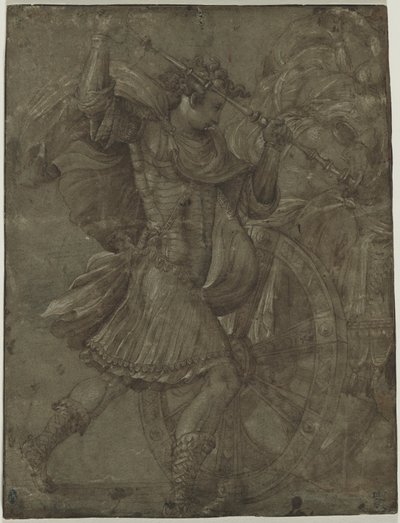 Homem de armadura ao lado de uma carruagem, c. 1550 de Francesco de Rossi Salviati Cecchino