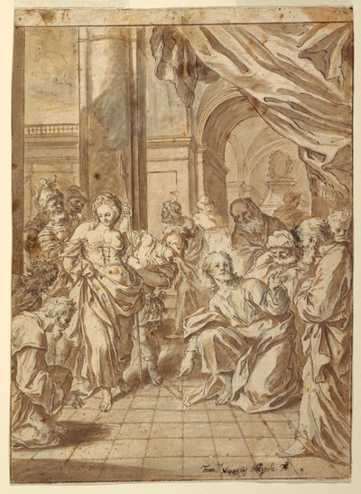 Desenho, Cristo e a mulher adúltera, 1750-60 de Francesco Saverio Mergolo