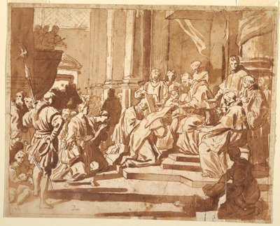 Clemente XI vestindo sua sobrinha como freira de Francesco Solimena