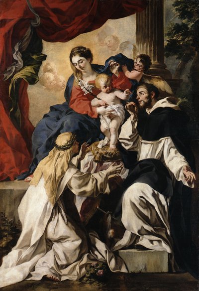 A Virgem entronizada com o Menino, São Domingos e Santa Catarina de Sena (Virgem do Rosário) de Francesco Solimena