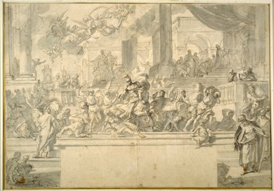 Heliodoro conduzido a partir do Templo (caneta e tinta com lavagem sobre giz sobre papel) de Francesco Solimena