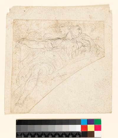 Primeiro: estude para uma figura feminina em um spandrel. Verso: Desenho no verso do papel, antes de 1747 de Francesco Solimena
