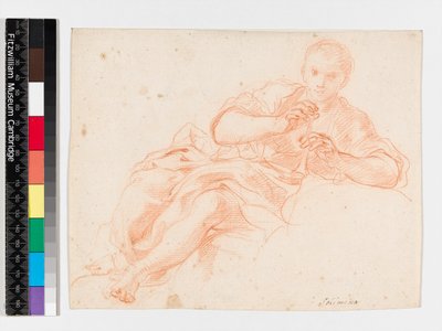 Pastor soprando um cachimbo, antes de 1747 (giz vermelho no papel) de Francesco Solimena