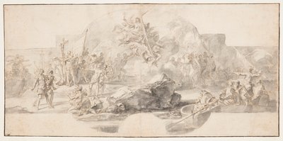 Estudo para pintura "O desembarque de Colombo na América", Sala del Minor Consiglio, Palazzo Ducale, Gênova, Itália de Francesco Solimena
