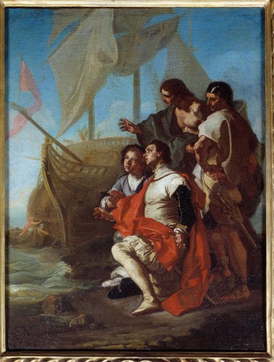 A chegada do explorador Cristóvão Colombo (1451-1506) à América Pintura de Francesco Solimena dit l