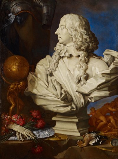 Natureza morta alegórica com o busto de Francisco I d&39;Este de Bernini de Francesco Stringa