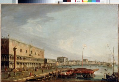 Vista da Praça de São Marcos (Piazzetta) com o Palácio Ducal em Veneza (Vista da Praça de São Marcos com o Palácio Ducal em Veneza). Pintura de Francesco Tironi (1745-1797). Óleo sobre tela, 73 x 111 cm. Arte veneziana do século XVIII. Museu do Estado Arkh de Francesco Tironi