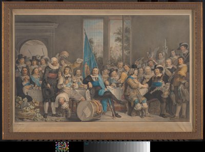 Refeição dos arqueiros no Voetboog (St. Joris) em Amesterdão, celebrando a conclusão da Paz de Munster, 18 de Junho de 1648 de Francesco Tozelli (signed by artist)