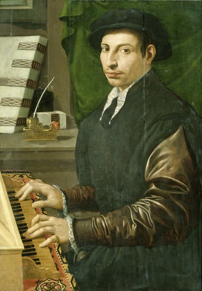 Retrato de um homem tocando virginal de Francesco Traballesi