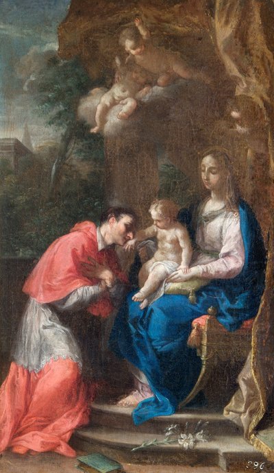 A Virgem e a Criança com São Carlo Borromeo, finais do século XVII (óleo sobre tela) de Francesco Trevisani