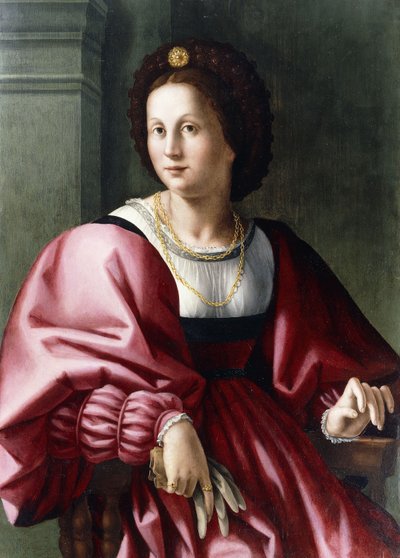 Retrato de uma Dama, sentado três quartos, Segurando uma Luva, de Francesco Ubertini Bacchiacca