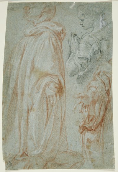 Três estudos para o Cristo ressuscitado adorado por uma santa e San Silvestro Gozzalini, 1607 de Francesco Vanni