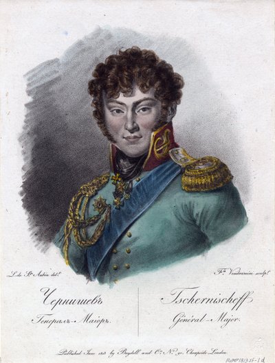Retrato do Conde Alexander Ivanovich Chernyshov (Príncipe Alexandre Ivanovitch Tchernychev ou Tchernychiov ou Czernichev) (1786-1857) - Vendramini, Francesco (1780-1856) - 1813 - Água-forte, aquarela - 24,2x18,2 - Coleção Particular de Francesco Vendramini
