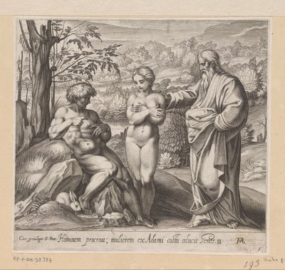 Deus cria o homem e a mulher Pinturas na Loggia de Rafael (título da série) La Sacra Genesi (título da série) de Francesco Villamena