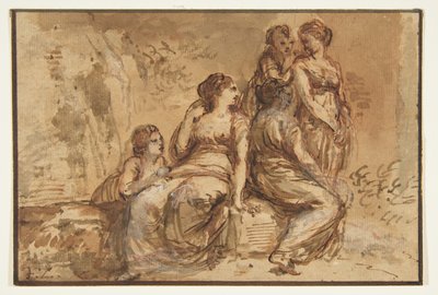 Fünf junge Frauen in einer Landschaft de Francesco Zuccarelli