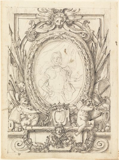 Desenho para um painel com o retrato de um nobre de Francesco de Mura