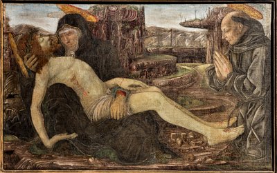 Lamentação com cliente mostrado como São Francisco, por Francesco del Cossa de Francesco del Cossa