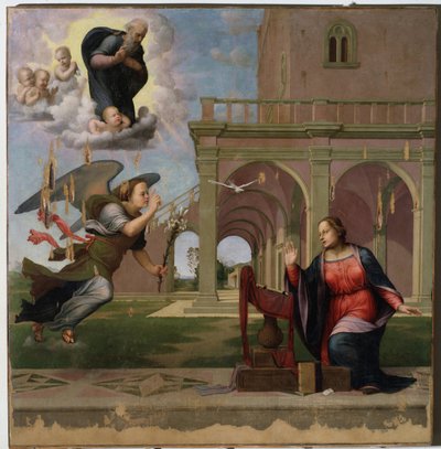 Anunciação - óleo sobre madeira de Francesco di Cristofano Franciabigio