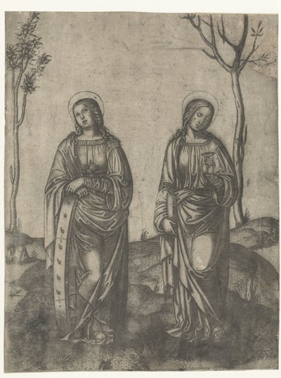 Santa Catarina com a roda partida e Lúcia com os olhos na tigela de Francesco di Francia (attributed to)