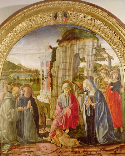 Adoração da Criança por Santo Ambrósio e São Bernardo (óleo sobre painel) de Francesco di Giorgio Martini