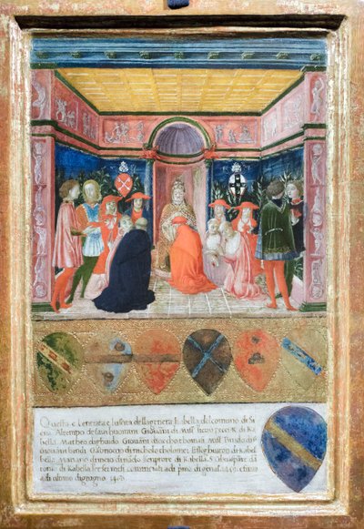 Pio II nomeia cardeal o seu sobrinho Francesco Tedeschini Piccolomini, c.1485-90 (têmpera e ouro sobre painel) de Francesco di Giorgio Martini