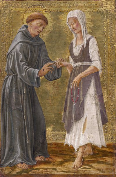 O Intercâmbio Sagrado entre São Francisco e Lady Poverty par Francesco di Giorgio Martini (1439-1501). Tempera no painel de Francesco di Giorgio Martini