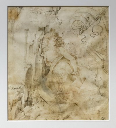 Jovem mulher desgrenhada num penhasco, conhecida como Ippo, c.1475 (pena e tinta sobre pergaminho) de Francesco di Giorgio Martini
