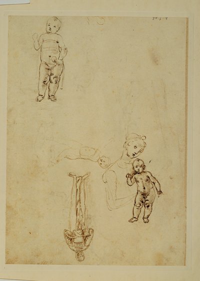 A Virgem e o menino Jesus; duas crianças ... de Francesco di Simone (attr. to)