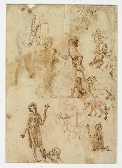 Dois homens em conversa, um deles com cães à trela ... de Francesco di Simone (attr. to)