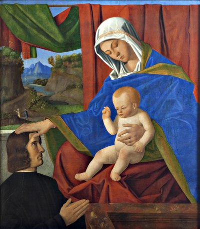 Virgem e criança com um doador, final do século XV .. de Francesco di Simone da Santacroce