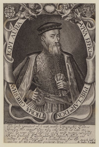Sir Thomas Gresham, comerciante e financeiro inglês, fundador da Royal Exchange (gravura) de Francis (after) Delaram