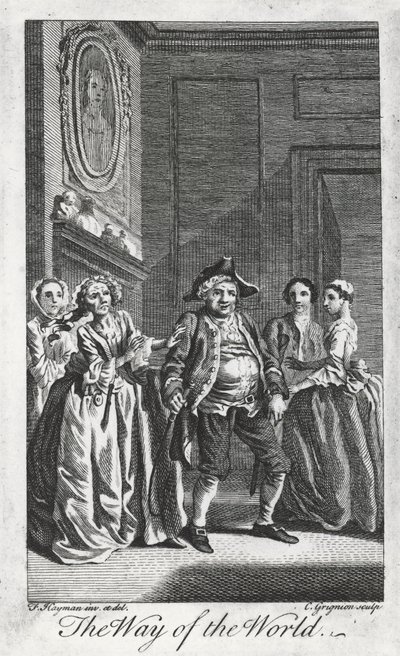 Cena de The Way of the World, de William Congreve (1670-1729), gravada por Charles Grignon a partir de um desenho de Francis Hayman em Lincoln