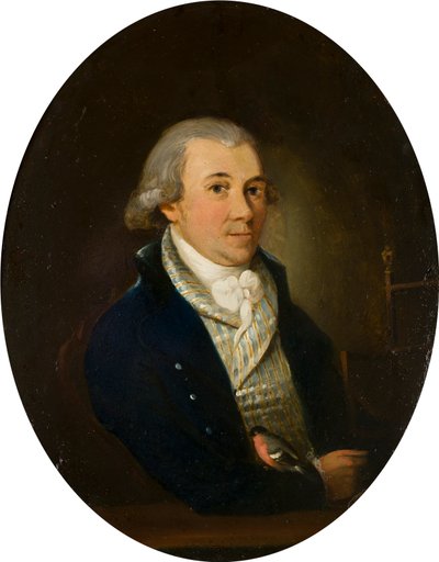 Retrato de um Cavalheiro com uma Prateleira, c.1794-1872 (óleo e cobre sobre painel) de Francis (attr. to) Alleyne