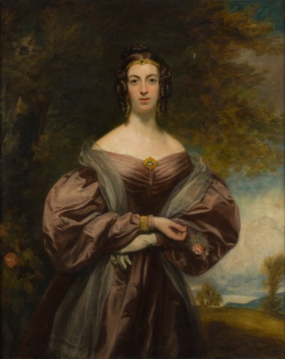 Retrato de três trimestres de Jessie Duff Holding a Rose (óleo sobre tela) de Francis (follower of) Grant