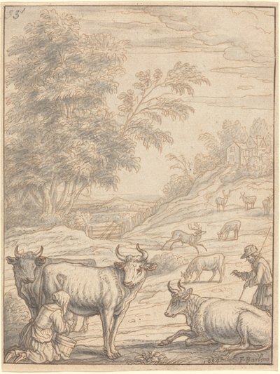 Um prado com gado e veados de Francis Barlow
