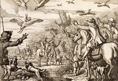 Garça-real Hawking, gravada por Wenceslaus Hollar, 1671 de Francis Barlow