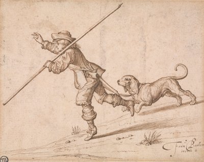 Caça ao Homem com um Cão Apontado e um Cão de Caça de Francis Barlow